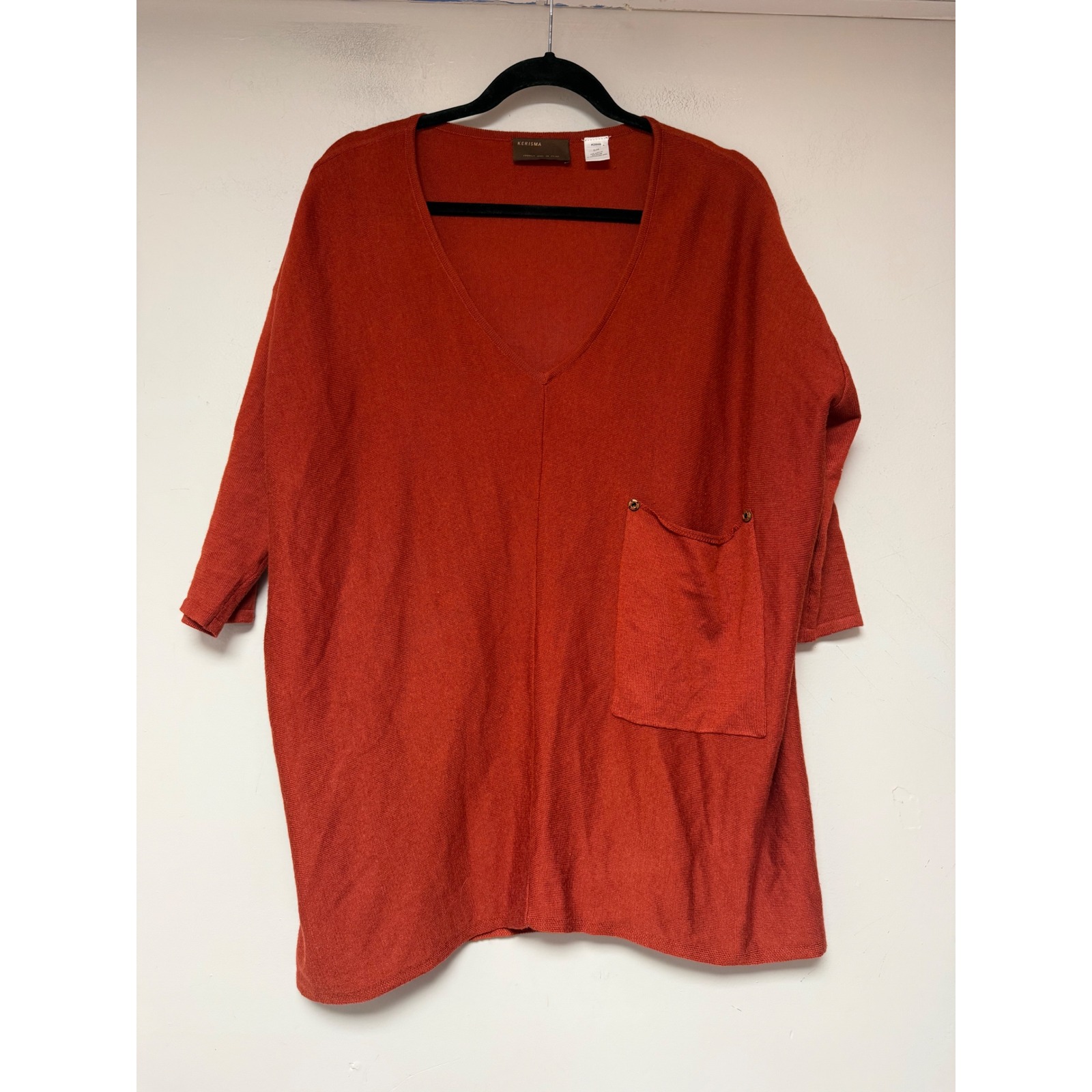 Kerisma Knit Tunic Sweater Womens S/M Rust Orange Excellent V-Neck Oversized